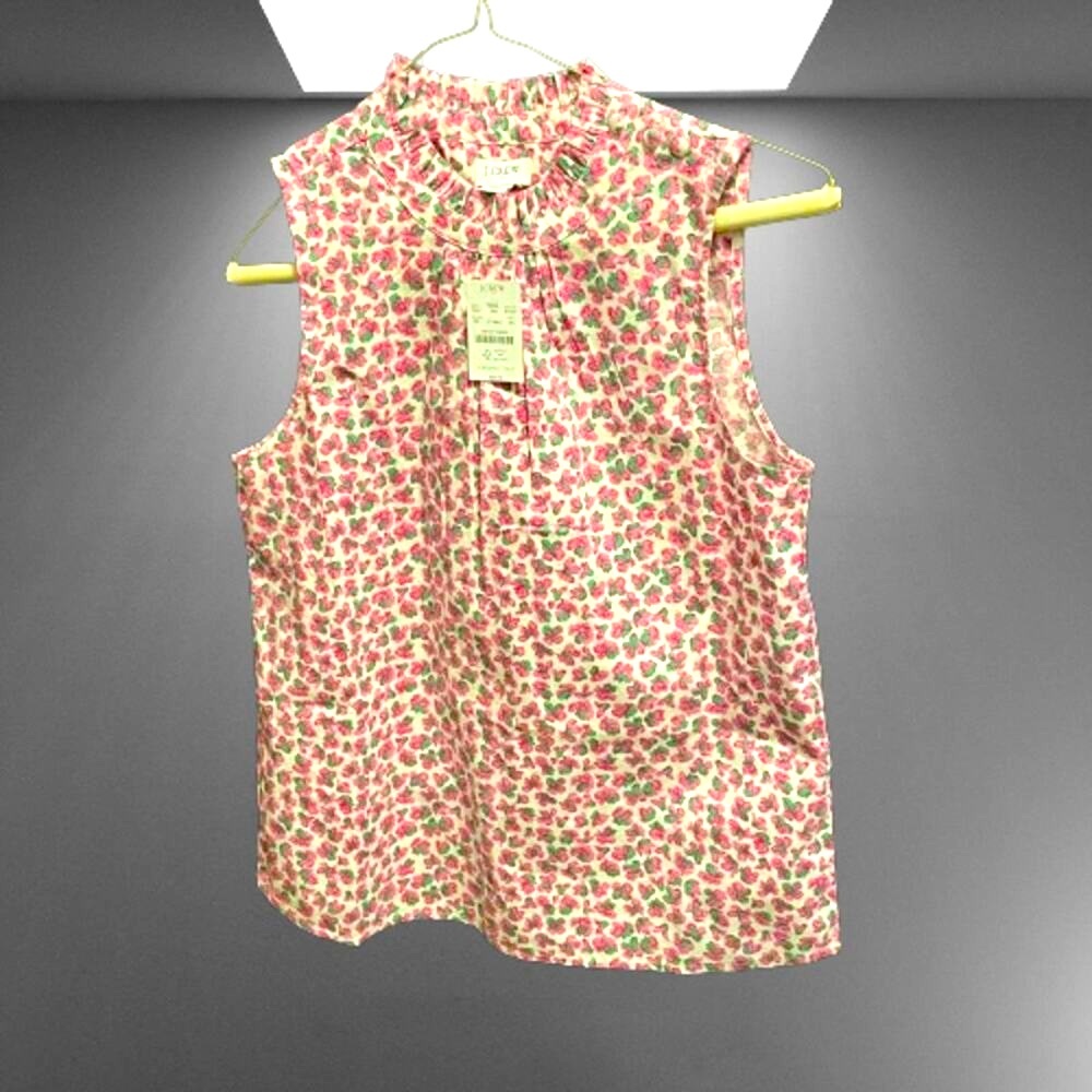 🎉HP🎉 J. Crew Buttom Ruffle Neck Sleeveless Summer Top (Size XS)0